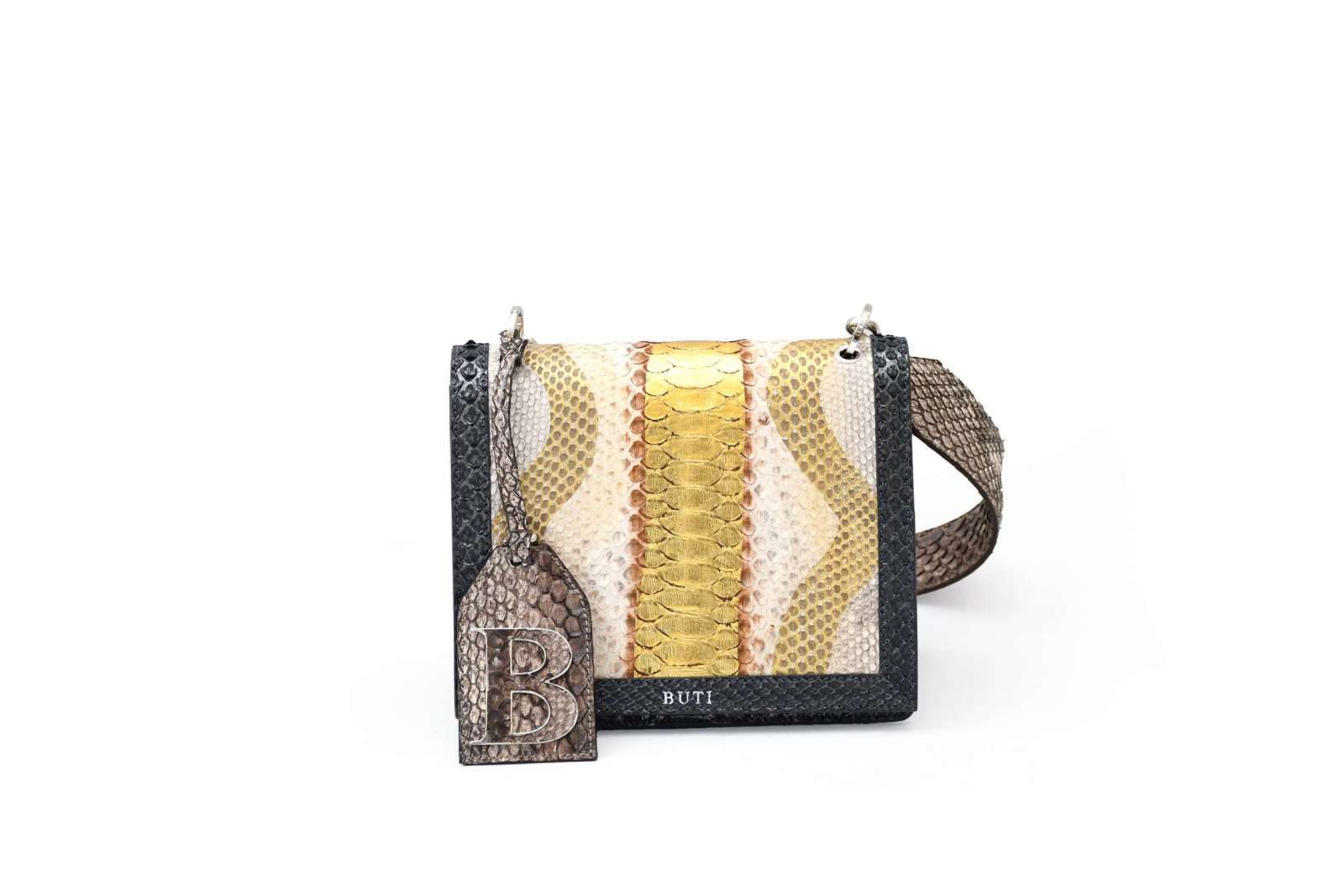 Olympia Medium Gold Python Buti Hand Bag